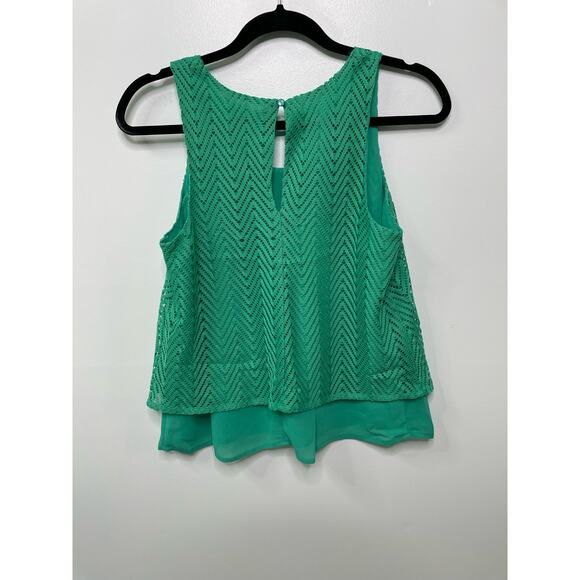 Candie's Emerald Green Tank Top Blouse Tiered Overlay Crochet Geometric Y2K S - Picture 5 of 7